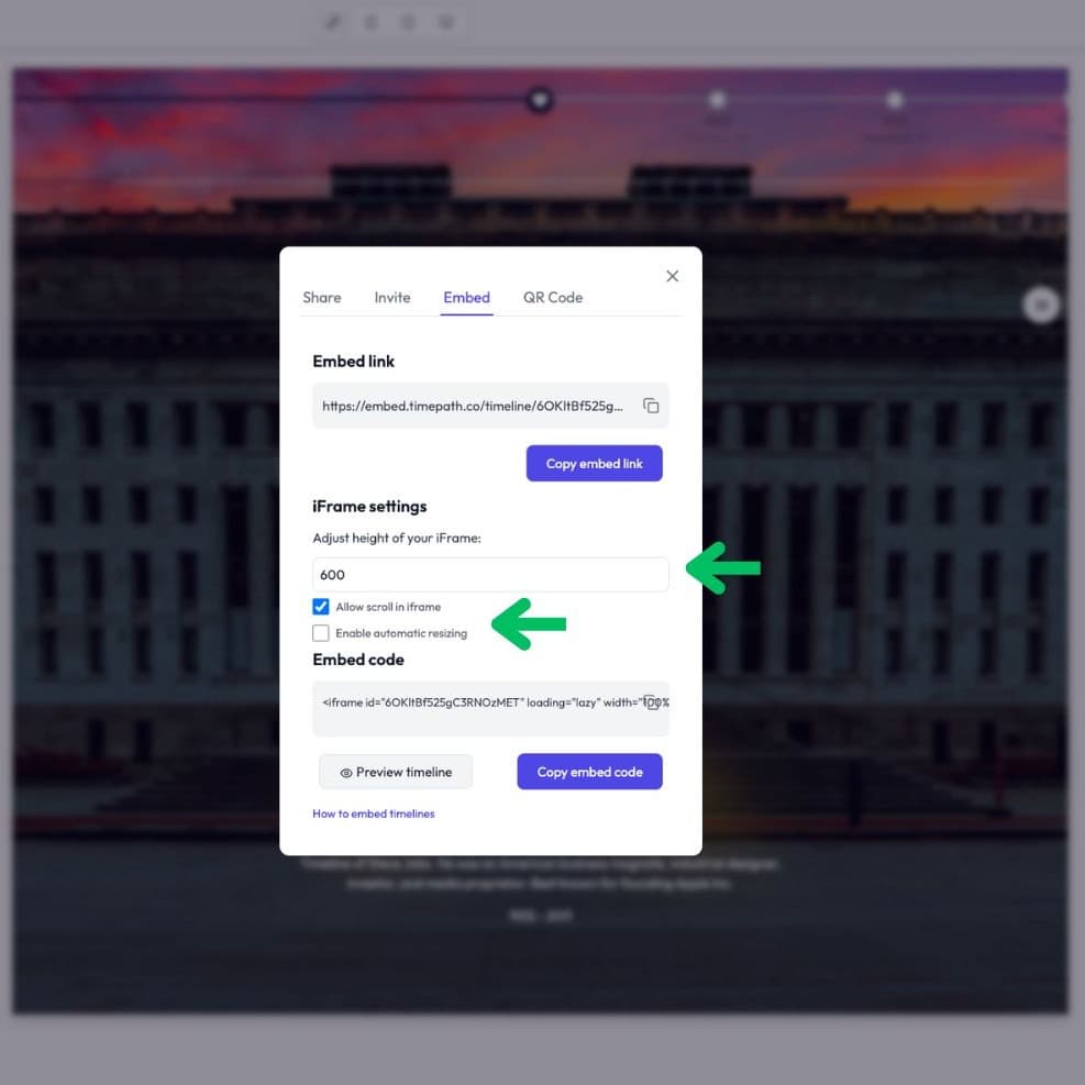 Adjust the embed settings